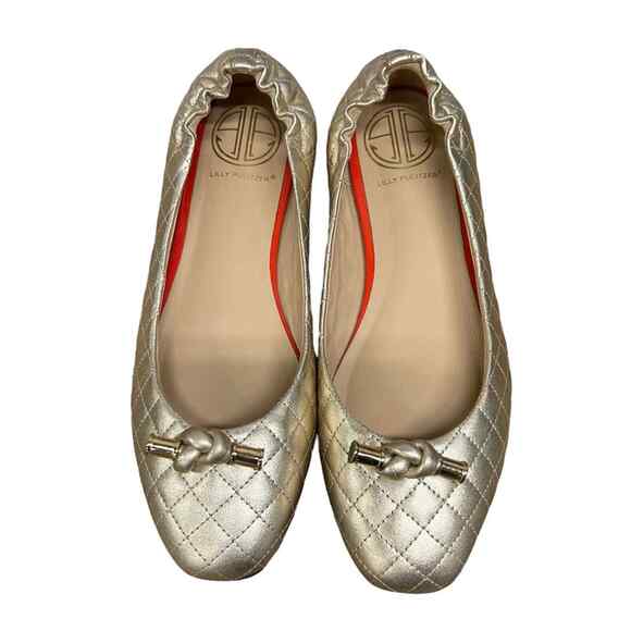 Lilly Pulitzer Quilted Just Another Ballet Ballerina Gold Knot Shoes Flats Sz 7 - Picture 1 of 10